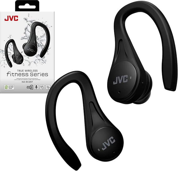JVC Sport True Wireless Earbuds Headphones Lightweight and Compact Long Battery Life (up to 30 Hours) High Quality Sound with Neodymium Magnet Driver Water Resistance (IPX5) - HAEC25TB (Black)