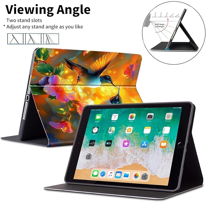 Case for All-New Amazon Fire HD 10 Tablet (13th Generation 10.1 2023 Release)-Slim PU Leather Adjustable Stand Smart Cover with Auto Wake/SleepA Pair of Hummingbirds