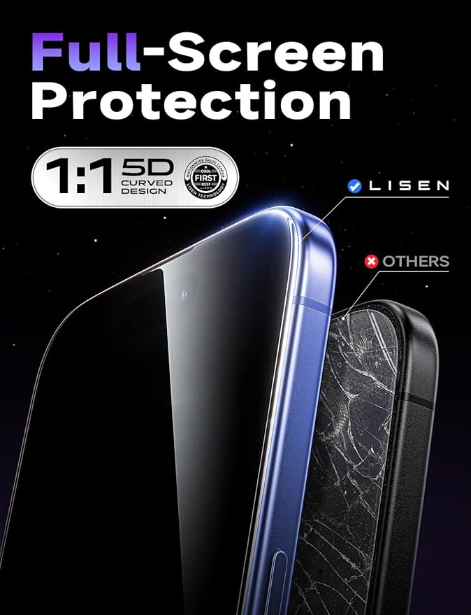 LISEN 2 Pack [Top 9H+ Hardness] Glass for iPhone 16/15 and iPhone 14 Pro Screen Protector Military Grade Shatterproof 8K HD Auto Dust-Elimination Bubble Free Tempered Glass with Ultra Fit Tray