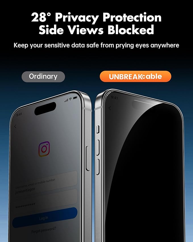 UNBREAKcable 4PCS Screen Protector for iPhone 16 Plus - 2 Privacy Tempered Glass+ 2 Clear Glass Double Shatterproof [Installation Frame] [9H Hardness] [Case Friendly] Anti-Scratch iPhone 6.7 inch