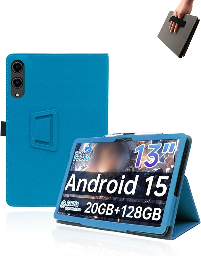 Case for Teclast T65 Tablet 13.4 inch Android 15 TabletsUYRUREL Leather Slim Folding Stand Cover with Hand Strap Magnet for Men Women Full ProtectionSkyBlue.