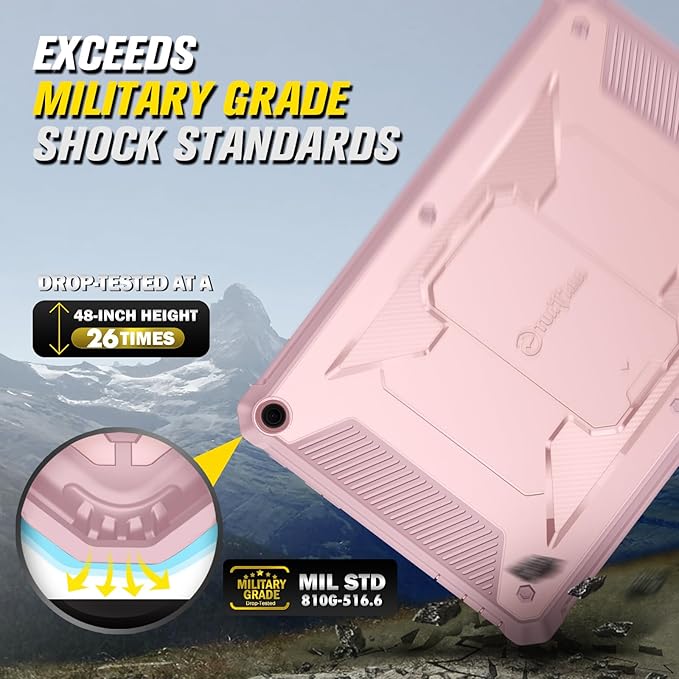 Fintie Shockproof Case for All-New Fire HD 10 Tablet (13th Generation 10.1 2023 Release) [Tuatara] Rugged Unibody Hybrid Bumper Kickstand Cover with Built-in Screen Protector Light Pink