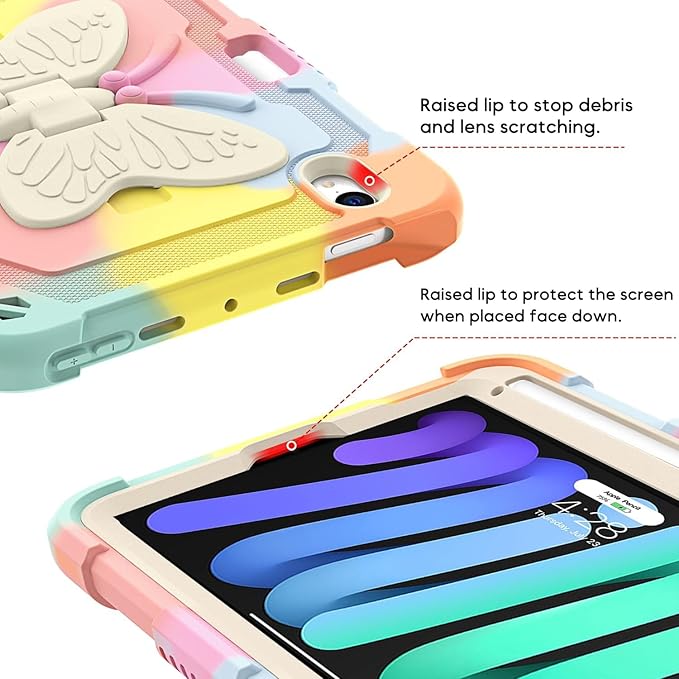 for iPad Mini 7 (A17 Pro) 2024/Mini 6 8.3'' Butterfly Case for Kids Girls Cute Kawaii Girly Butterfly Soft Silicone Cover with Stand Shoulder Strap for iPad Mini 7th/6th Generation 8.3 Pink