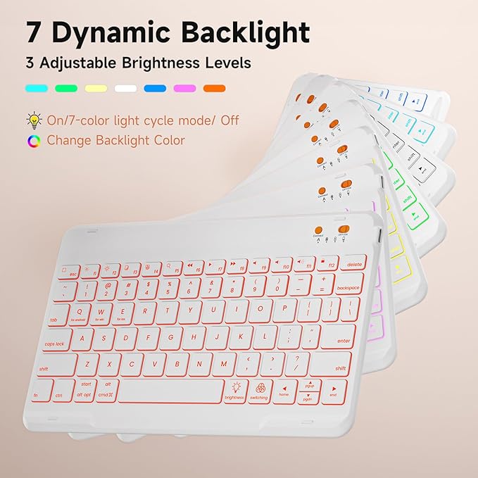 BLUTLOTUS Keyboard Case for iPad 10th Generation 2022 10.9 inch360° Rotatable Keyboard Case with Pencil Holder 7 Color Backlit Detachable Bluetooth KeyboardSmart Folio Tablet Cover (Rose Gold)