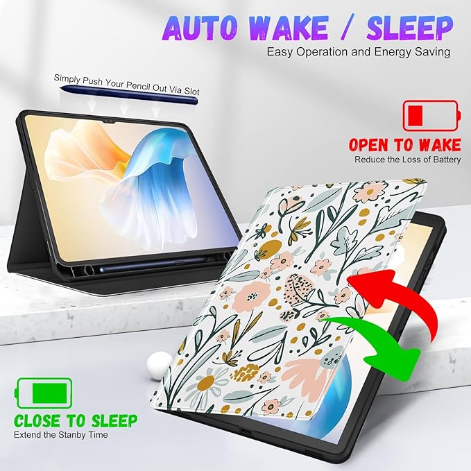 Case for Samsung Galaxy Tab S8/S9 Ultra - 14.6 Inch Folio Cover with Pencil Holder - Kawaii Girly Flower Floral Pretty Tablet Case