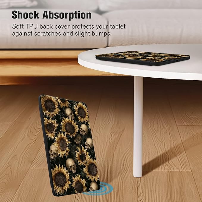 Cute Sunflowers Case for 10.9 Inch Ipad 10Th Retro GIlry Floral Cover for Ipad Black Shell with Clear Transparent Back Auto Sleep/Wake Shockproof with Pencil Holder(Girls Women)