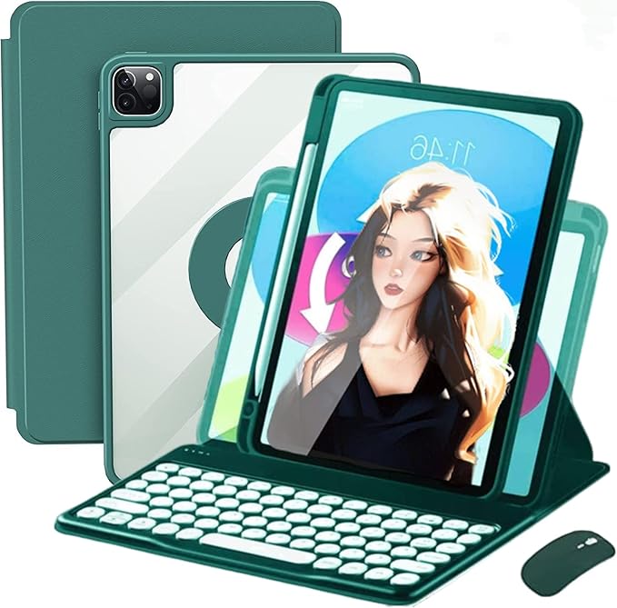 Vertical Keyboard Case for iPad 11 inch 2025(A16) with Mouse Aslo for iPad 10 2022 with Pencil Holder Magnetic Rotating Clear Case (Magnetic-Teal)
