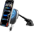 IJS Magnetic Wireless Car Charger with Built-in Retractable Cable – Extendable Windshield &amp Dashboard Phone Mount – 15W Magsafe Compatible – Fast Charging for iPhone 17/16/15/14/13/12 Samsung Pi