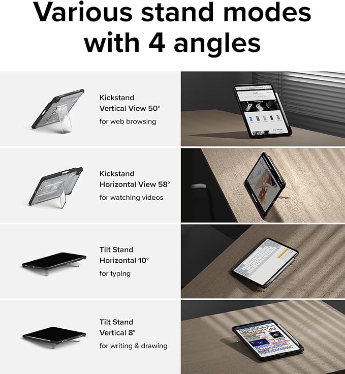 Ringke Fusion Sketch Stand for iPad Pro 11 Inch Case (4th 3rd 2nd 1st) [Cover + Stand] Pencil Holder with Overcharge Prevention Non Yellowing Wobble Free for Writing and Drawing - Black