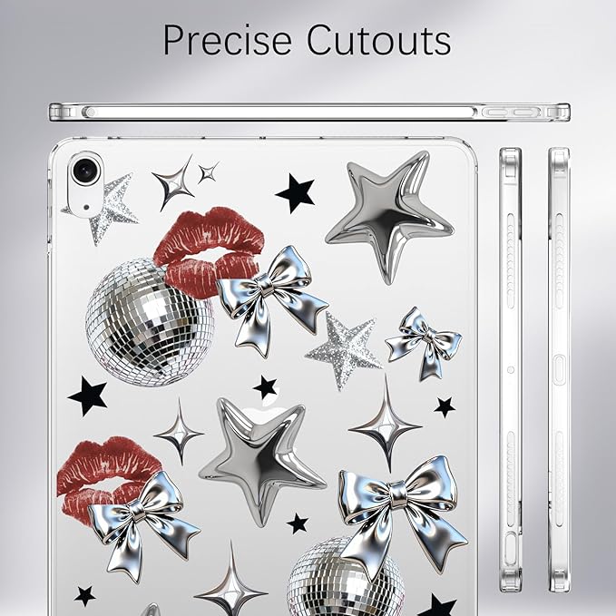 for 10.2 iPad 2019/2020/2021Y2k Silvery Star Crystal Clear CaseSlim Lightweight Anti-Scratch Soft TPU Bumper Hard Acrylic Back Cover for iPad 7th/8th/9th Gen for Women