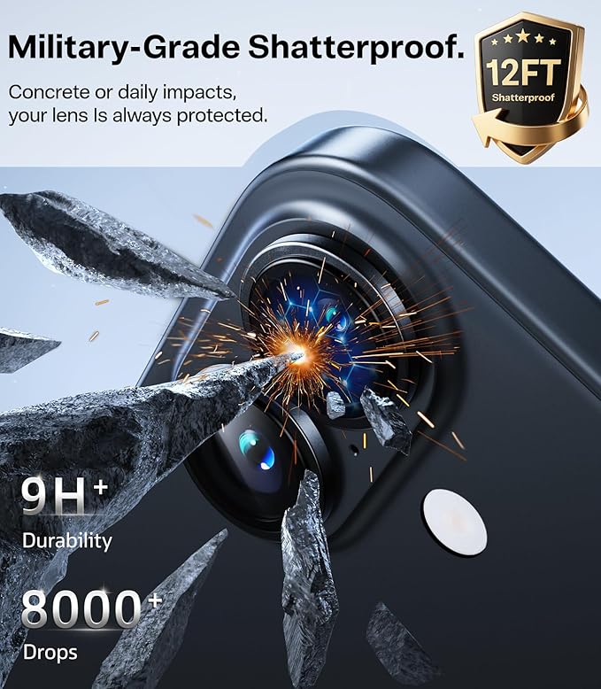 TORRAS 3-Year Ultimate Durability for iPhone 17 Camera Lens Protector-1:1 Invisible Fit &amp Ultra Clarity Military-Grade 9H+ Aerospace Glass Anti-Scratch Easy InstallationBlack