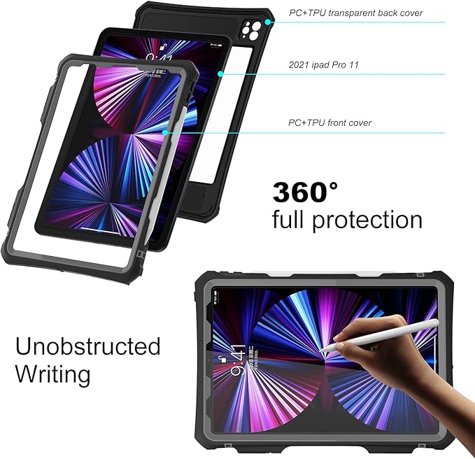 ShellBox Case New iPad Pro 11 inch 2022&amp2021&amp2020 Waterproof Case Full-Body Heavy Duty Shockproof Protective Cover with Kickstand Built-in Screen Protector Pencil Holder Shoulder Strap