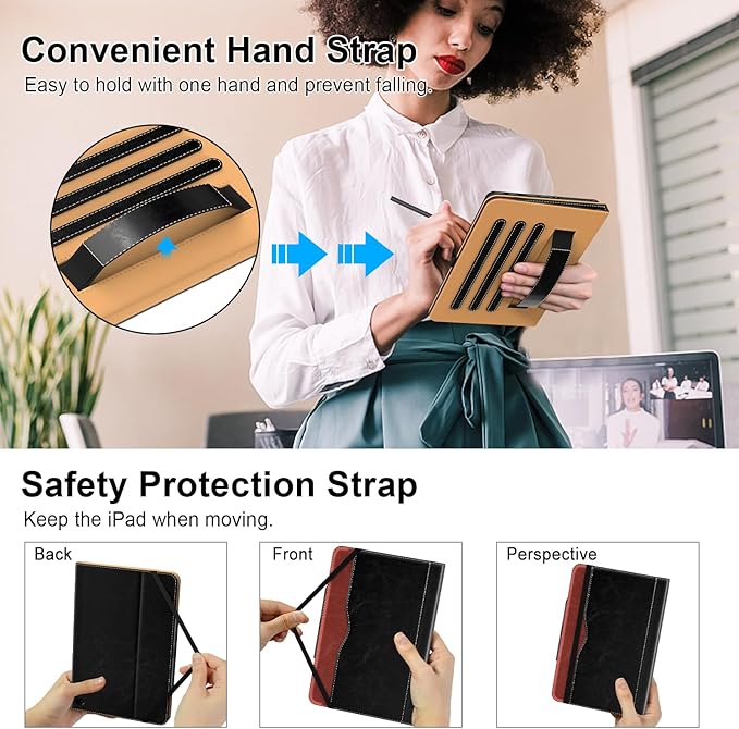 Grifobes Case [Only for 2024/2022/2020 Released 12th/10th Generation] Fire HD 8/8 Plus Premium PU Leather Folio Auto Wake/Sleep Cover with Hand Strap/Stylus Holder Black/Brown