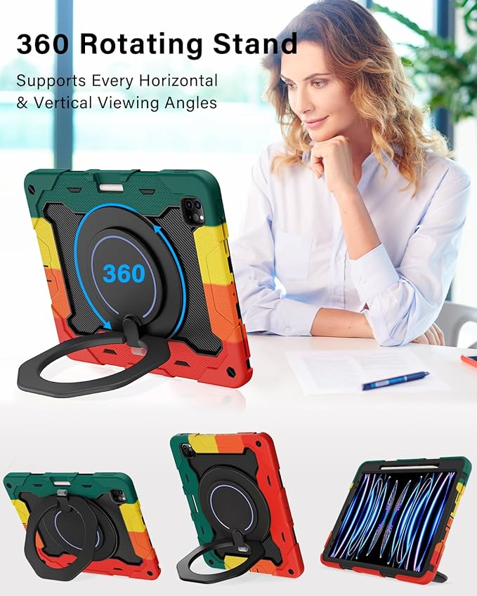 ROISKIN for iPad Pro 12.9 -Inch Case (6th 5th 4th &amp 3rd Gen)with HD Screen Protector 360 Stand Handle Pencil HolderShoulder Strap[15ft Drop Protection]Rugged Bulky Full Body 12.9 iPad Pro Ca