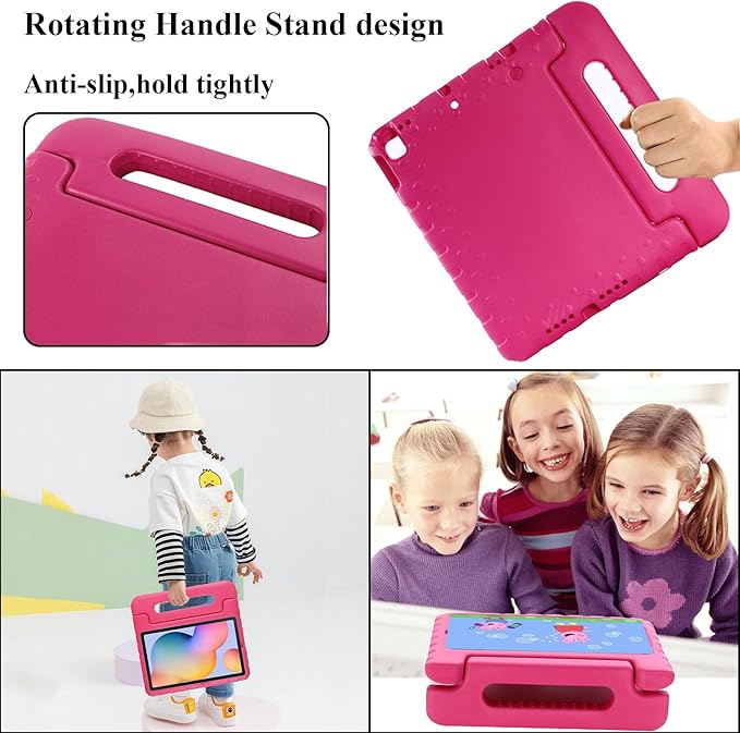 Kids Case for iPad Pro 10.5 2017 &amp iPad Air 3rd Gen 10.5 inch 2019 with Rotating Handle/Stand Soft Shockproof EVA Drop Proof Lightweight Kids Girl Boy Kickstand Protective CoverRose