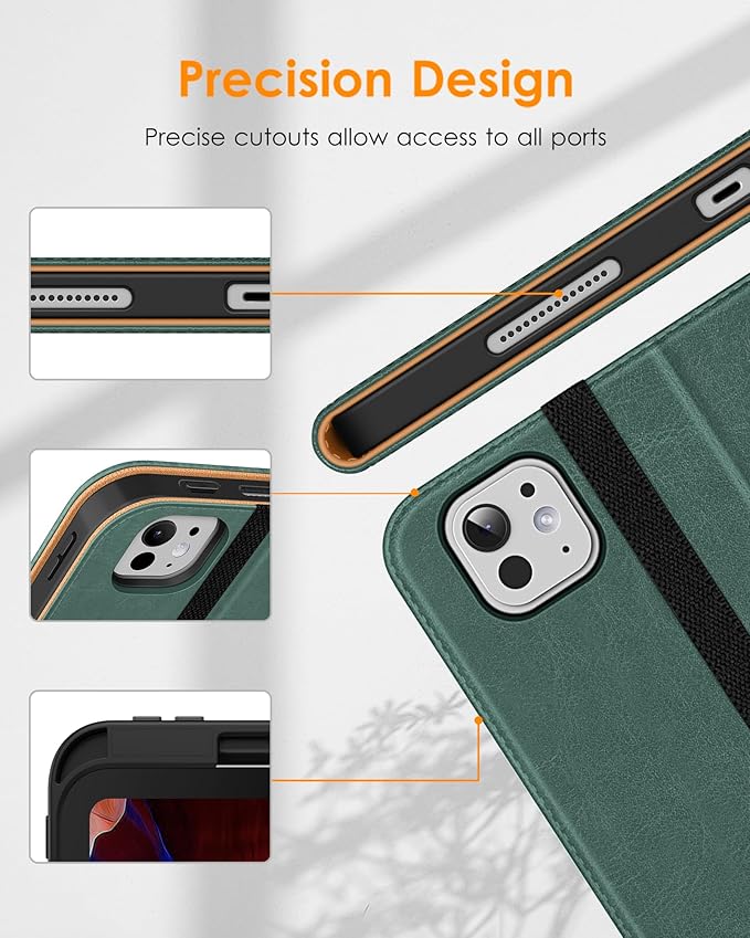 DTTO for iPad Pro 13 inch Case (M5/M4) 2025/2024 Premium Leather Business Folio Stand Cover with Pencil Holder-Auto Wake/Sleep &amp Multiple Viewing Angles Built in Hand Strap &amp Pocket Midnigh