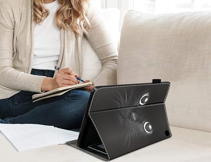 Case for All-New Kindle Fire HD 10/Fire HD 10 Plus Tablet (11th Generation 2021 Release) Premium PU Leather Cover with Card Slot &amp Pencil Holder Cute Black Cat Face