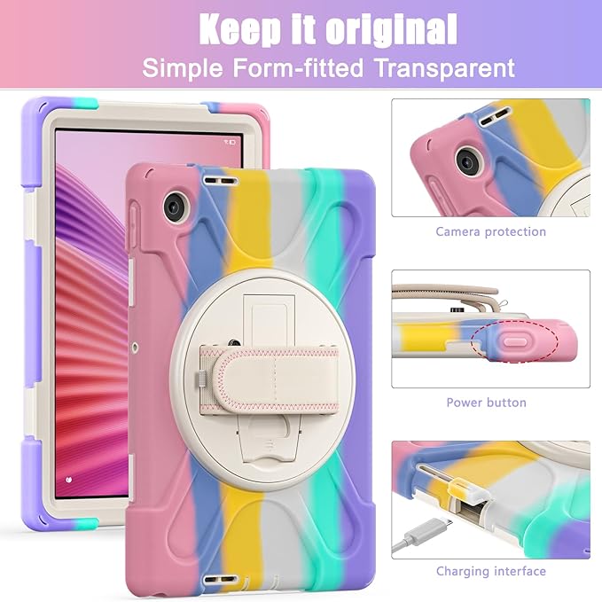 Tablet Case Compatible with Lenovo Tab 10.1(TB-311XU) /K10C TB311FU 2025 Case Protective Heavy Duty Rugged Shockproof Drop Protection Cover Shoulder Strap for Kids Silicone Cover(Pink c)