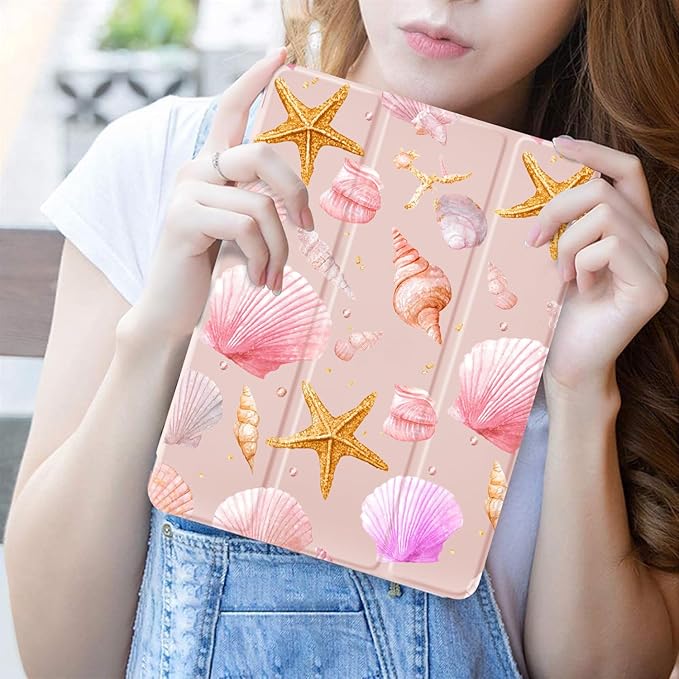 JOYLAND Conch Shell Case for iPad 10th Generation Case 10.9 inch/iPad (A16) 11th Generation 11 Inch 2025 with Pencil Holder-Trifold Stand Protective Cover with Soft TPU BackPink