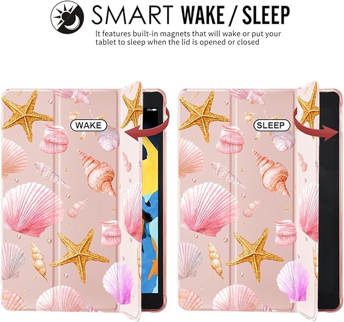 JOYLAND Conch Shell Case for iPad 10th Generation Case 10.9 inch/iPad (A16) 11th Generation 11 Inch 2025 with Pencil Holder-Trifold Stand Protective Cover with Soft TPU BackPink