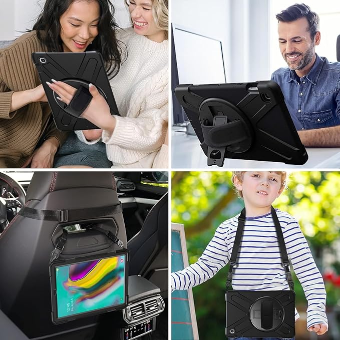 DreamerX for Samsung Galaxy Tab S5e Case 10.5 inch 2019 SM-T720/T725/T727 Shockproof Kids Drop Protective Cover w/ 360 Rotating Hand Strap Multi Stand Angles Carrying Shoulder Strap Pen Holder Black