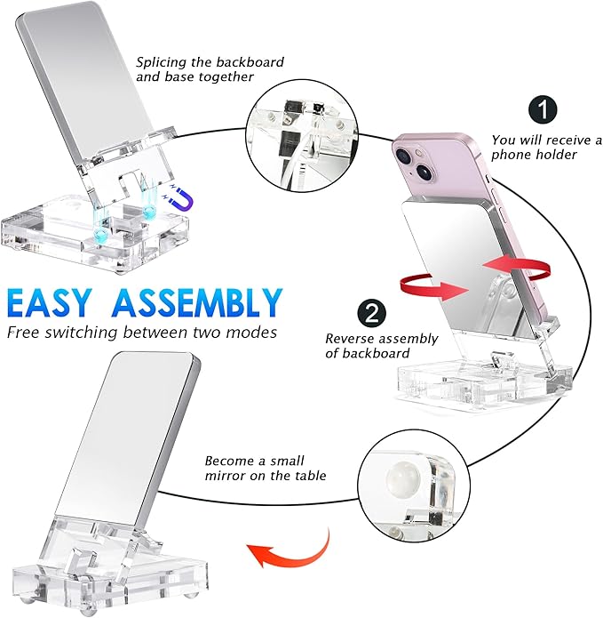 Removable Acrylic Desktop Cell Phone Holder with Flat Mirror (White)