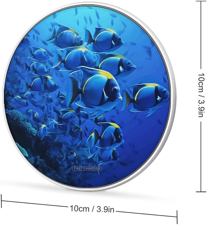 Blue Fishes Ocean Wireless Charger Fast Wireless Charging Pad with USB Cable 10W Anti-Slip Magnetic Wireless Charger Portable Slim Charger Puck Travel Charging Station