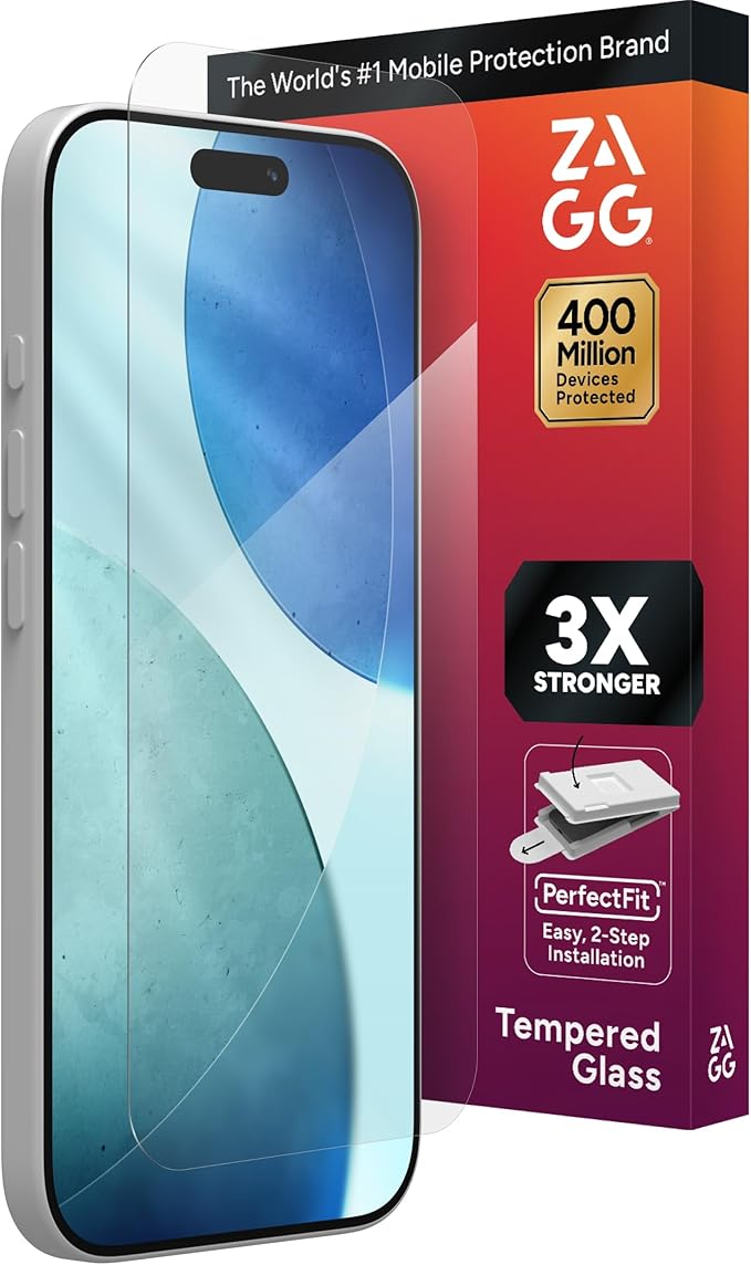 ZAGG Glass+ Screen Protector for iPhone 17-3X Stronger Impact &amp Shatter Protection Scratch &amp Smudge-Resistant iPhone Tempered Glass InvisibleShield Easy PerfectFit Install