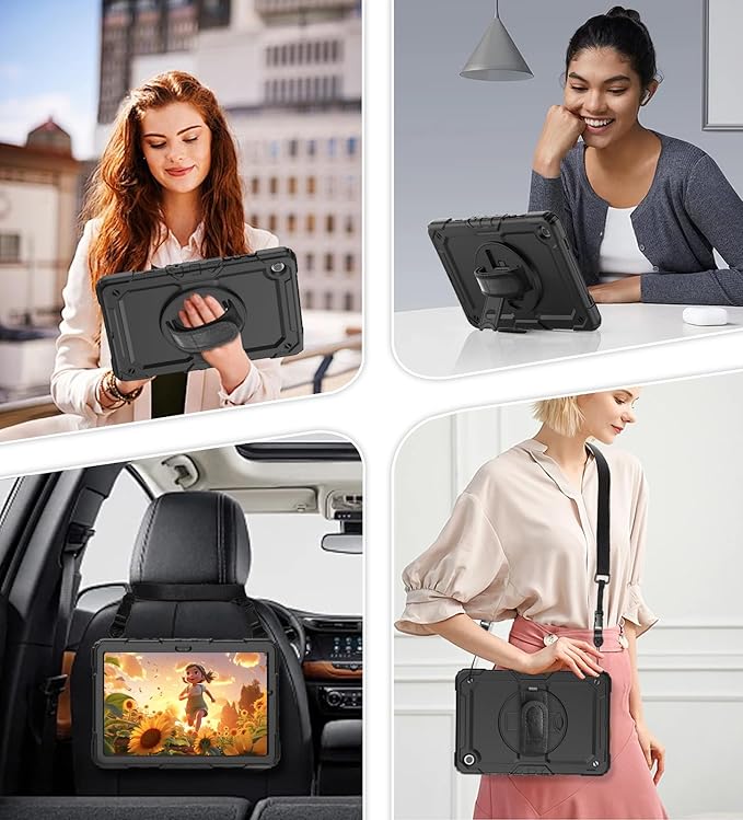 DUNNO Case for Samsung Galaxy Tab A9+ Plus 11 Inch 2023 Shockproof Case with Screen Protector 360° Rotating Stand Hand &amp Shoulder Strap for Galaxy Tab A9 Plus Tablet (Black)