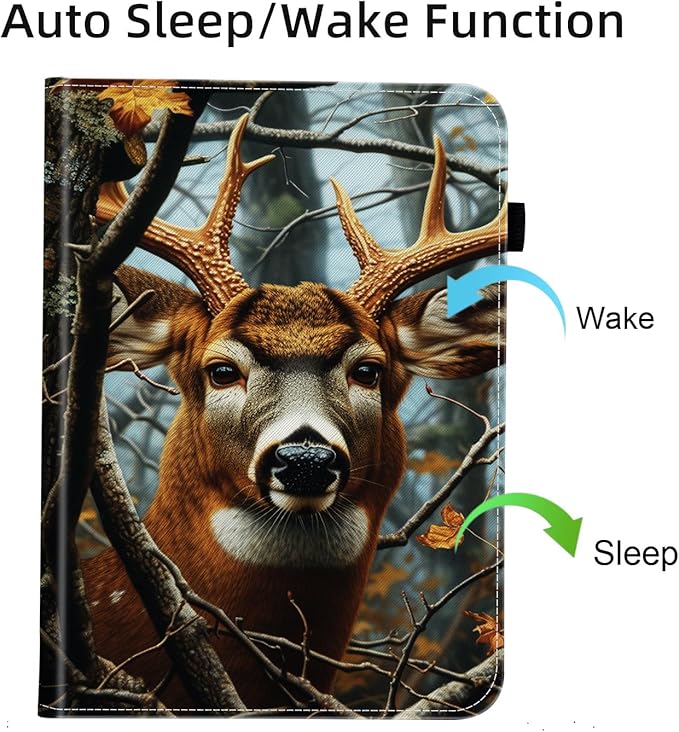 Case for iPad (A16) 11th Generation 11 Inch 2025 iPad 10th Generation 10.9 inch 2022Card Slot PU Leather TPU Case Pen Holder Auto Wake SleepDeer in Tree Forest