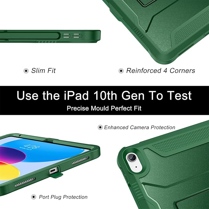 Soke Case for iPad (A16) 11th Generation 11-inch 2025 iPad 10th Generation 10.9-inch 2022 with Built-in Screen Protector and Kickstand Rugged Full Body Protective Cover - Alpine Green