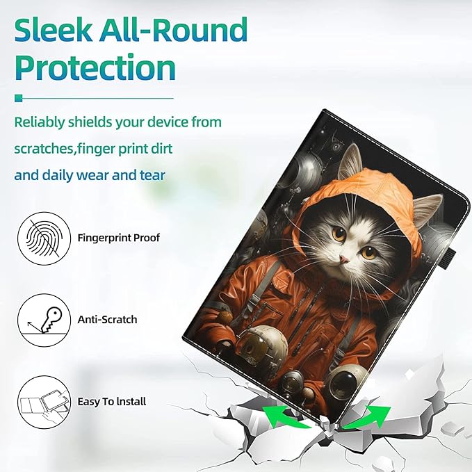Case for All-New Amazon Kindle Fire HD 10 and Fire HD 10 Plus Tablet (13th/11th Generation 2023/2021 Release) 10.1 Slim Folding Stand Cover with Auto Wake/Sleep Cute Cat