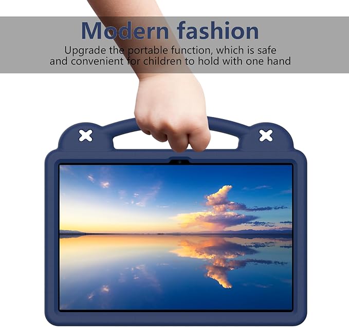 Compatible with Samsung Galaxy Tab S10 FE+ 13.1 inch 2025 Tablet Case Kids Friendly Universal Lightweight Shockproof Protective Case with Shoulder Strap &amp Stand Handle Navy Blue