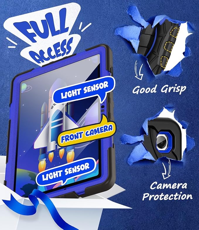 Grifobes Case for Samsung Galaxy Tab A11+ / A9+ Plus 11 inch 2026/2024 Full Body Protection with Screen Protector/Rotating Stand Hand/Shoulder Strap for 11” Tablet Cover Black+Blue