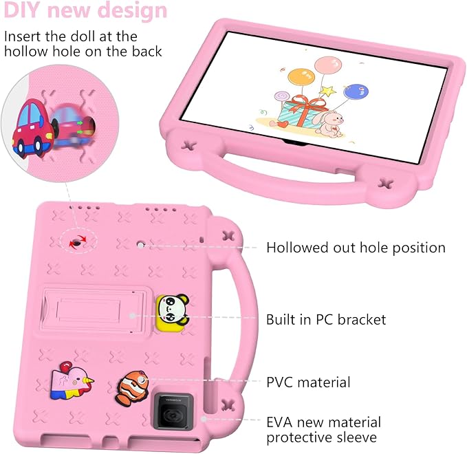Dteck Tablet Case for T-Mobile Revvl Tab 5G 2023 Cute Cartoon Panda Shockproof Rugged Lightweight Convertible Stand Handles Kids Friendly Case for T-Mobile REVVL Tab 5G (2023) 10.36 Inch TabletPink