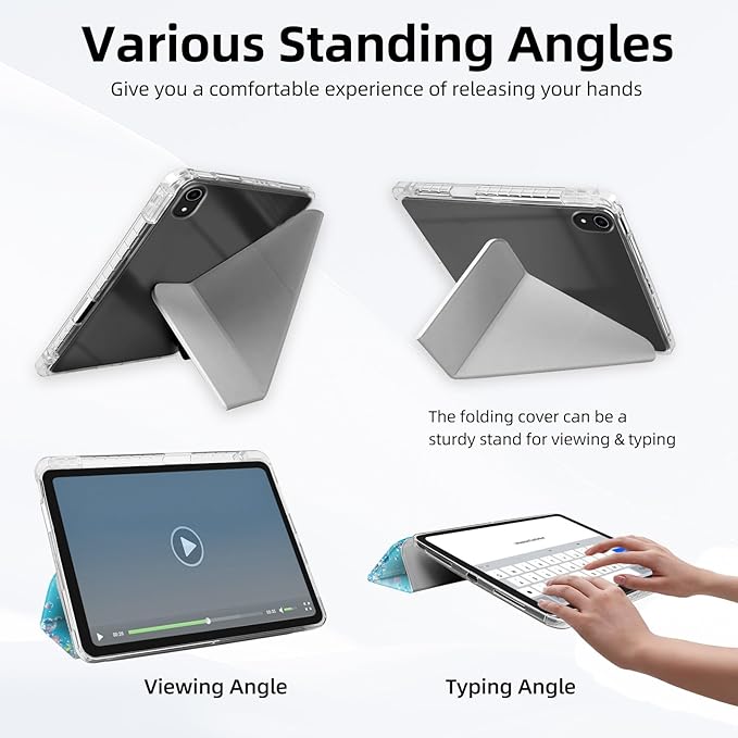 for iPad mini 7 A17 Pro 2024/iPad Mini 6 2021 Case with Pencil HolderFoldable Y-Shaped CoverStylish Clear Multi-Angle Viewing&ampAuto Sleep/Wake Coral Turtle Tablet Case