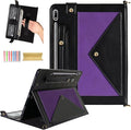 Dteck Case for Galaxy Tab S10 Plus/S9 FE Plus/S9+/S8+/S7 FE/S7+ 12.4Business PU Leather Fold Stand Protective Cover with S Pen Holder Shoulder Hand Strap Card Slots Bag Wallet CoverPurple/Black