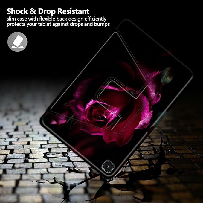 Pink Rose Pattern Case for Samsung Galaxy Tab S6 Lite 10.4 inch 2024/2022 (SM-P613/P619)/2020 (SM-P610/P615)BFDHGQZC 360 Degree Rotating Stand Protective Cover with Auto Sleep/Wake