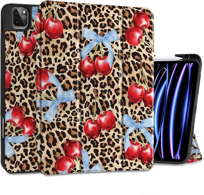DONGKE Case for 2022/2021/2020/2018 iPad Pro 11 inch Gen 4/3/2/1 - Slim Protective Case - Built in Pencil Holder Support Charging - Trifold Stand &amp Sleep/Wake Cover- Leopard