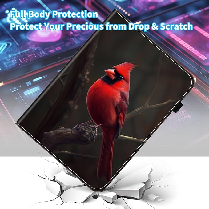 Case for Samsung Galaxy Tab S10 FE Plus 13.1 Inch 2025 Model (SM-X620/X626)Card Slot PU Leather TPU Case Pen Holder Auto Wake SleepRed Cardinal Bird