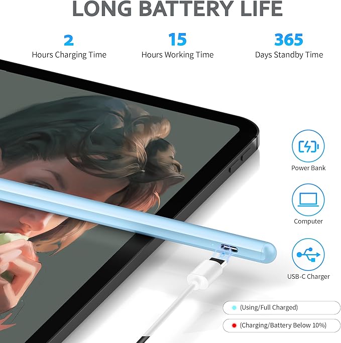 Stylus Pens for Touch Screen DRYMOKINI Stylist Pen Compatible for Android and iOS Tablet/Phones Rechargeable Universal Stylus Pencil Compatible for A-pple/i-Pad/Phone Tablet Blue