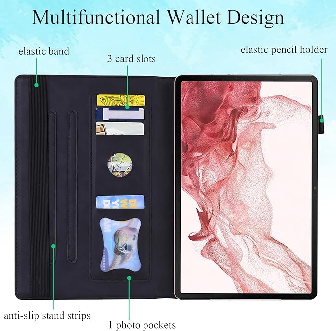Case for Samsung Galaxy Tab S10 FE+/S10 FE Plus 13.1 Inch 2025 Model (SM-X620/SM-X626B) with Pencil Holder/Pocket/Card Slots Folio Stand PU Leather TPU Back Shockproof Wallet Cover Black