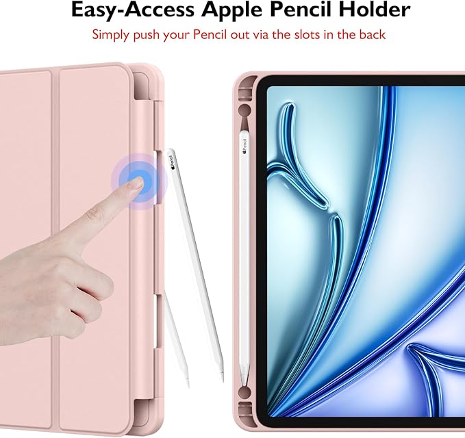 iMieet iPad Air 11 Inch Case M4/M3/M2(2026/2025/2024) iPad Air 5th/4th Generation Case 2022/2020 10.9 Inch with Pencil HolderTrifold Stand Smart Case with Soft TPU Back(Rose Pink)