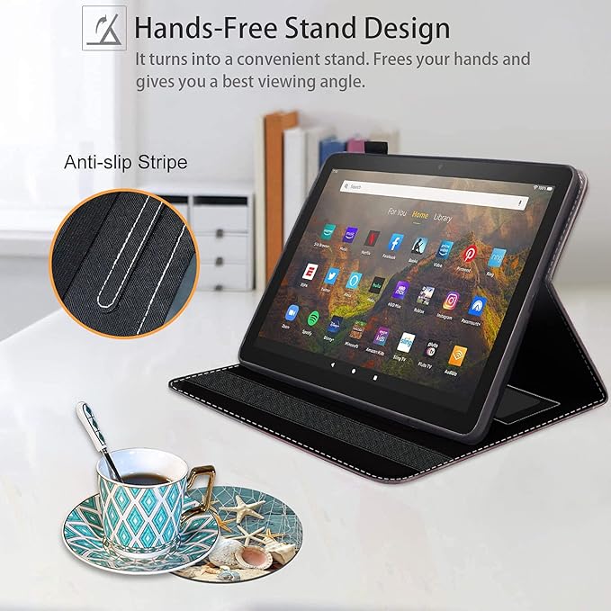 Case for Amazon Fire HD 10 &amp Fire HD 10 Plus Tablet (11th Generation 2021 Release) - Premium PU Leather Cover with Auto Sleep Wake Seashell Conch Starfish
