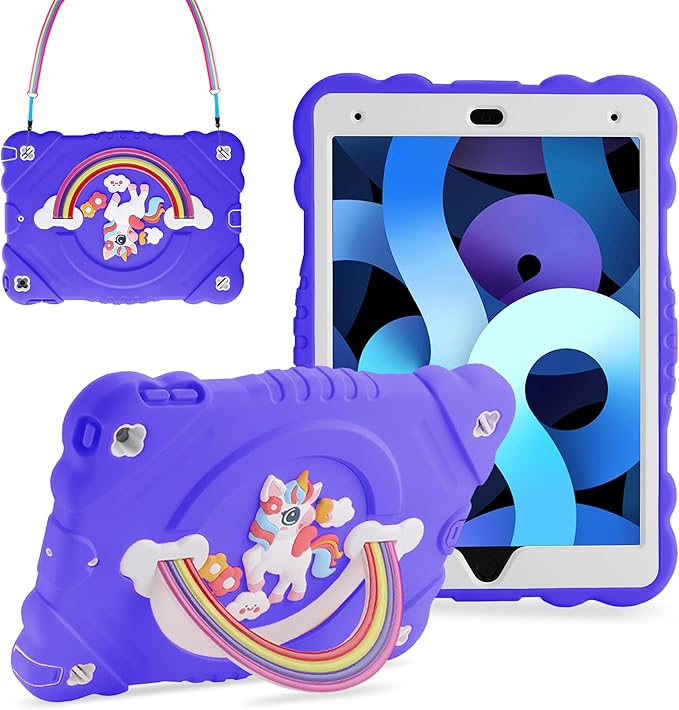 XZC Case for iPad 9th/8th/7th Generation 2021/2020/2019(10.2 inch) Unicorn Cute Cover Heavy Duty Shockproof Protective Case with Built-in Stand Strap for Kids Girls Women (Purple)