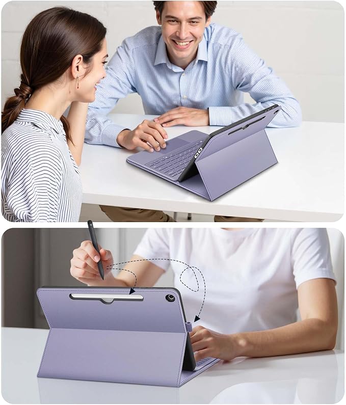 Fintie Protective Case for Microsoft Surface Pro 12 Inch (2025) Multi-Angle Viewing Portfolio Business TPU Back Cover with Pocket &amp Stylus Holder Compatible with Type Cover Keyboard (Lilac Purpl