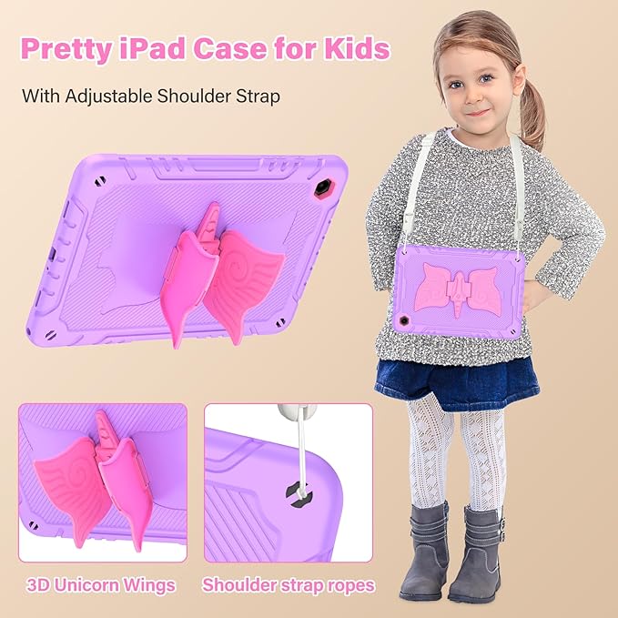 Case for Samsung Galaxy Tab A11+ Plus/ A9+ 11 inch 2025/2023 with Screen ProtectorUnicorn Stand Shoulder StrapShockproof for Galaxy Tab A11 Plus/A9 Plus Tablet Case Kids Girls (Purple)