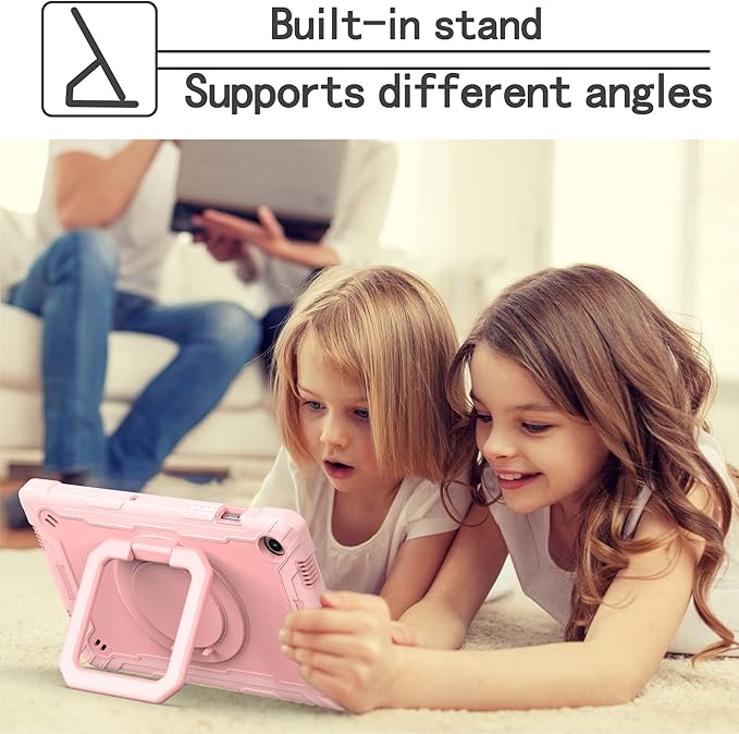 Dteck for Samsung Galaxy Tab A8 (SM-X200/X205) Tablet Case 10.5 2022 Release Shockproof Sturdy Rugged Case for Kids with Rotate Handle and Kickstand Protective Cute Cover with Shoulder Strap Pink