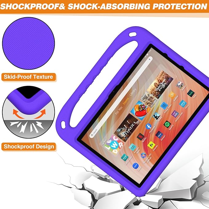 Dteck Kids Case for Fire HD 10 &amp HD 10 Plus Tablet(13th/11th Generation 2023/2021 Release)Lightweight Shockproof Kid-Proof Cover with Handle Stand for Kindle Fire HD 10 Kids Tablet 2023 2021 Pu