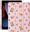Cute Kawaii Bear Strawberry for iPad Air 3 Case with Pencil Holder Auto Sleep/Wake Pink Leather Soft TPU Back Cover for iPad Pro 10.5 Inch 2017